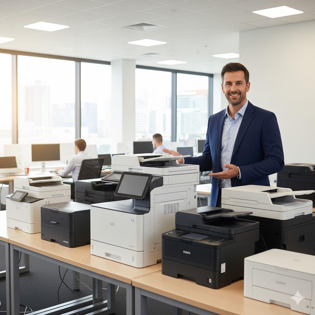 Printer toner cartridges on office desk